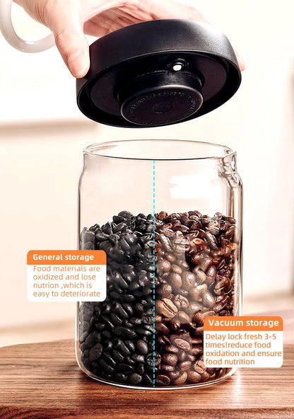 Vacuum Sealed Coffee Bean Storage Jar - Glass Food & Tea Fresh Storage Bottle for Kitchen