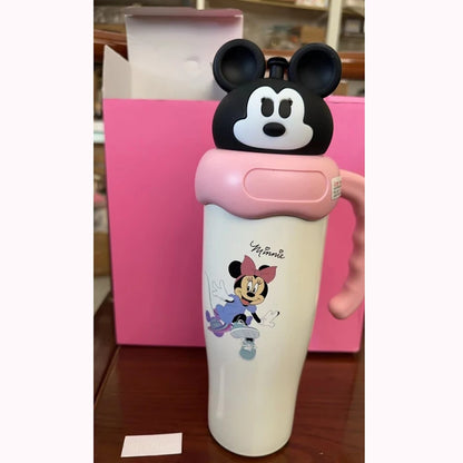 800ml Cartoon Disney Mickey Minnie Lotso Thermos Cup, Stainless Steel Straw Cup for Coffee & Water