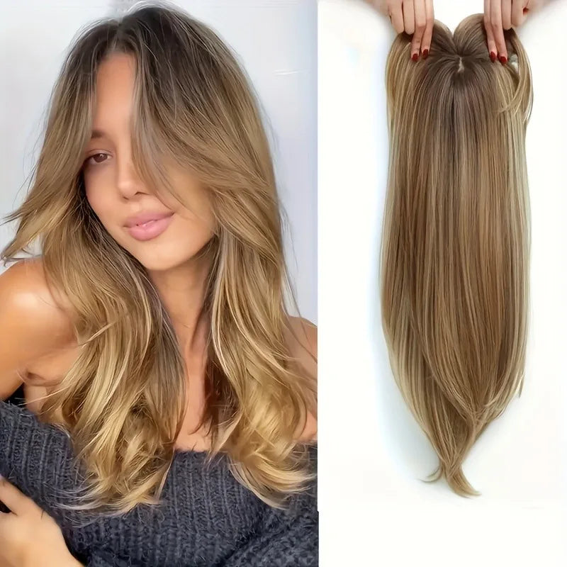 Elegant 22" Straight Synthetic Wig Block for Women - Light Brown to Black