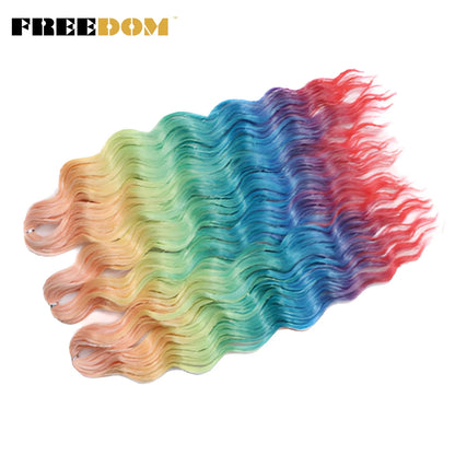 FREEDOM Synthetic Braiding Hair Extensions - 24" Deep Wavy Curly Ombre Rainbow Twist Crochet Hair