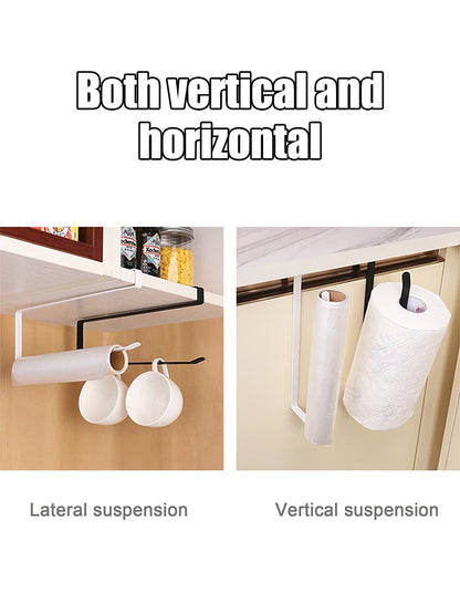 Hanging Kitchen Paper Towel Rack - Roll Paper, Plastic Wrap & Rag Organizer for Kitchen, Cabinets, Bathroom