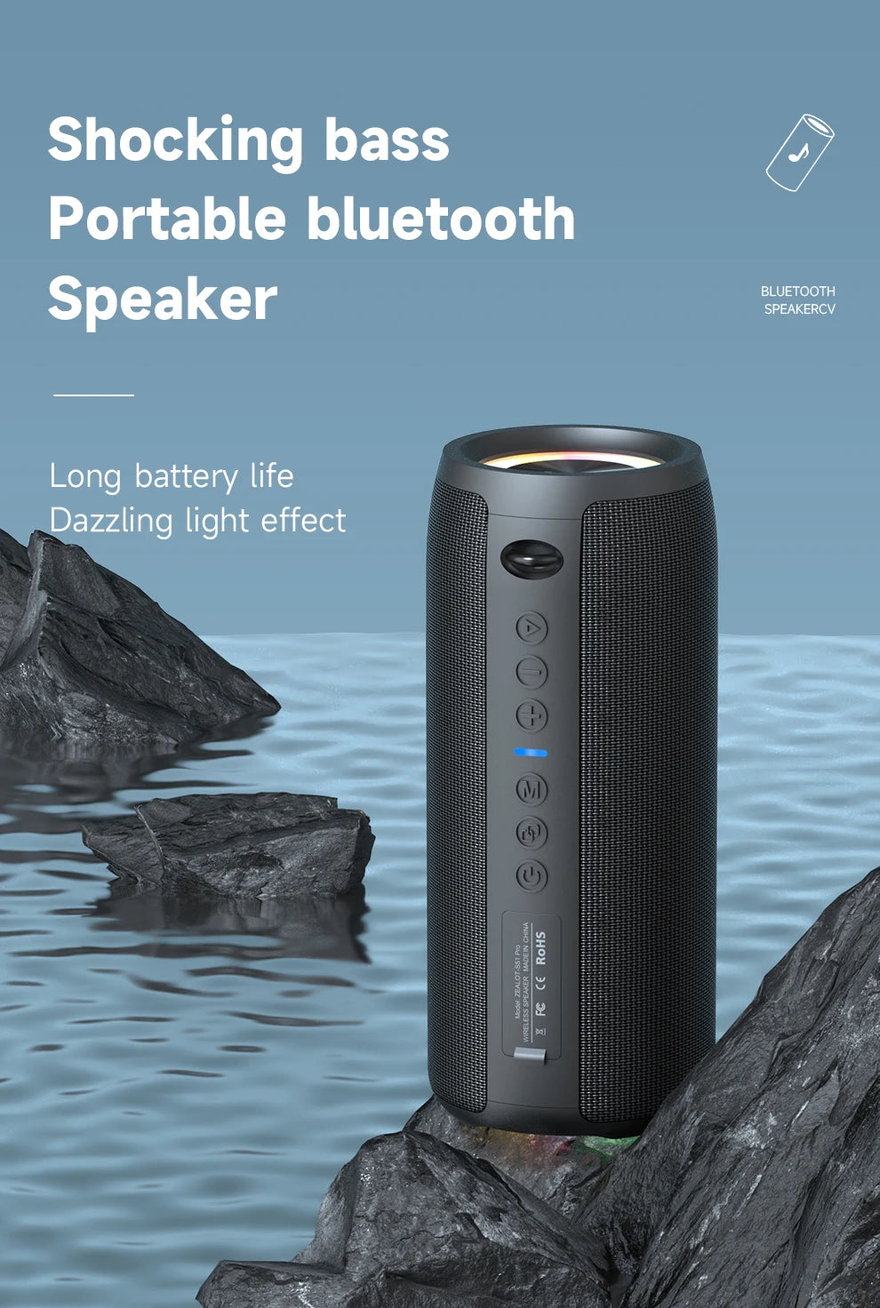 ZEALOT-S51Pro 40W High-Power Bluetooth Speaker, 3D Stereo Bass, Portable, IPX5 Waterproof, TWS Boom Box