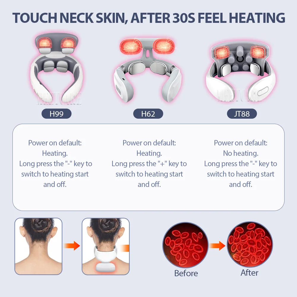 TENS Pulse Wireless Back & Neck Massager - Smart Heating Pain Relief for Shoulders & Muscles