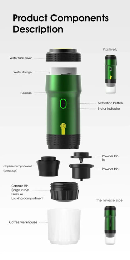 Electric Portable Coffee Machine - 3-in-1 Espresso Maker for Car, Home & Travel