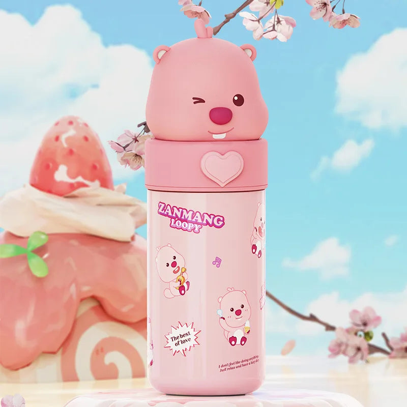 350ML Kawaii Loopy Stainless Steel Thermos – Cartoon Beaver Vacuum Flask for Kids and Girls