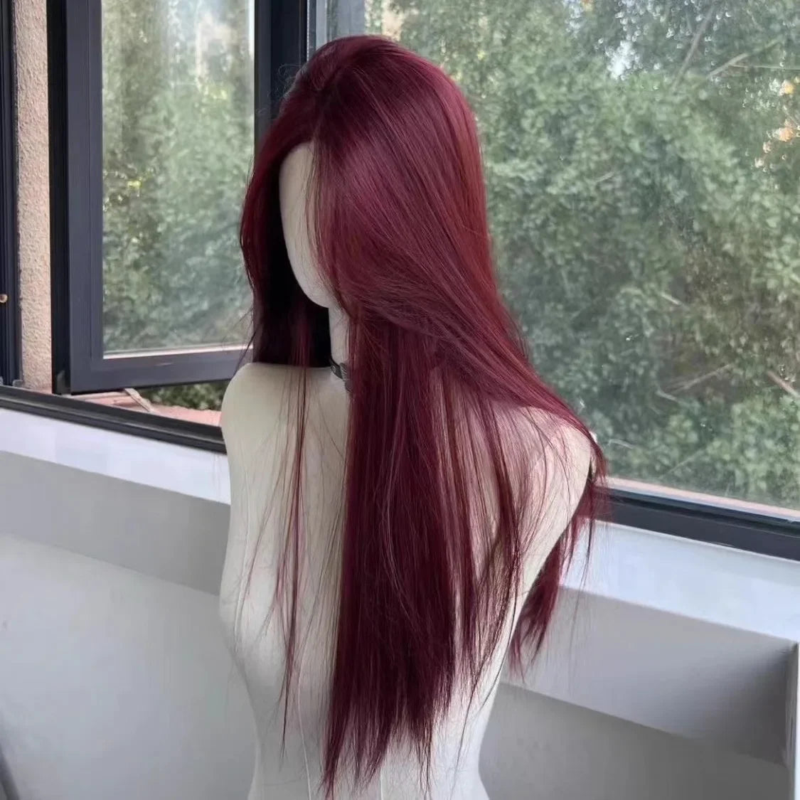 Red Long Straight Lace Front Wig for Women Heat Resistant Synthetic Cosplay & Daily Use