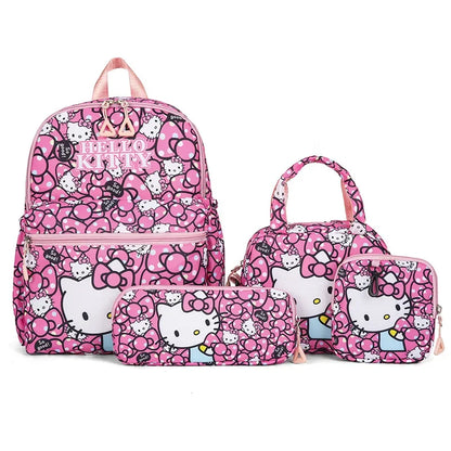 4pcs Kuromi & Hello Kitty Sanrio School Bag Set with Backpack, Pencil Case, Shoulder Bag, Wallet