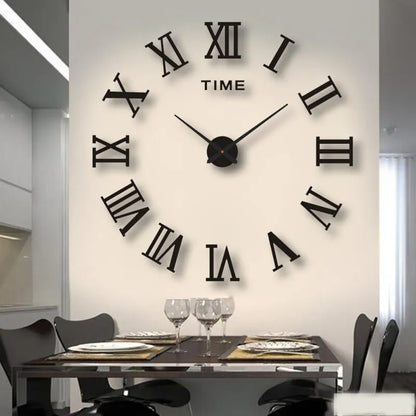 3D Acrylic Digital Wall Clock - Roman Numerals Mirror Design, Large Round DIY Self-Adhesive Clock