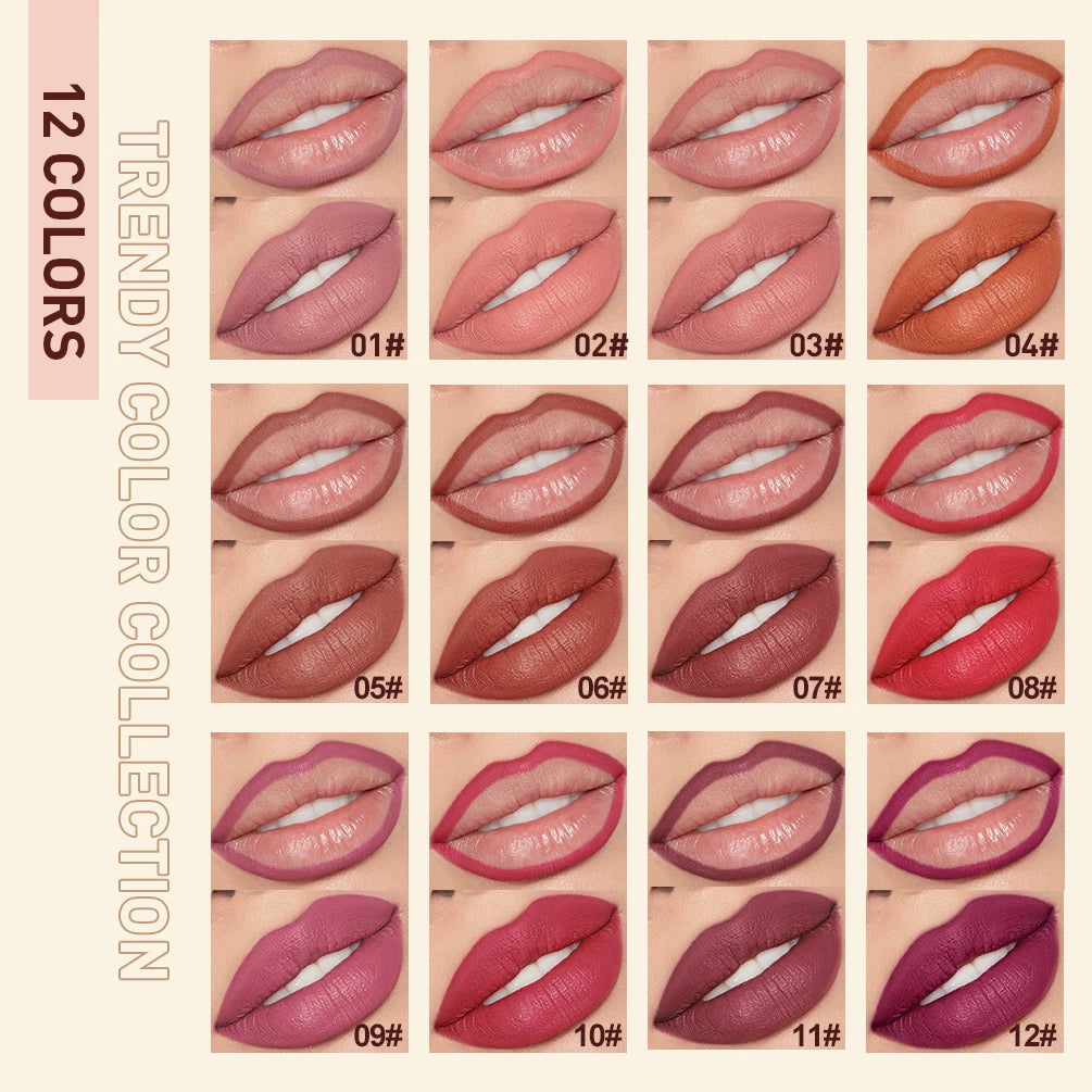 QIBEST 2PC Matte Velvet Lipstick & Lipliner Set - Long Lasting Red Lip Contour Pencil