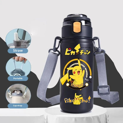 620ML Pikachu Stainless Steel Thermos Bottle – Anime Vacuum Flask with Rope and Large Capacity