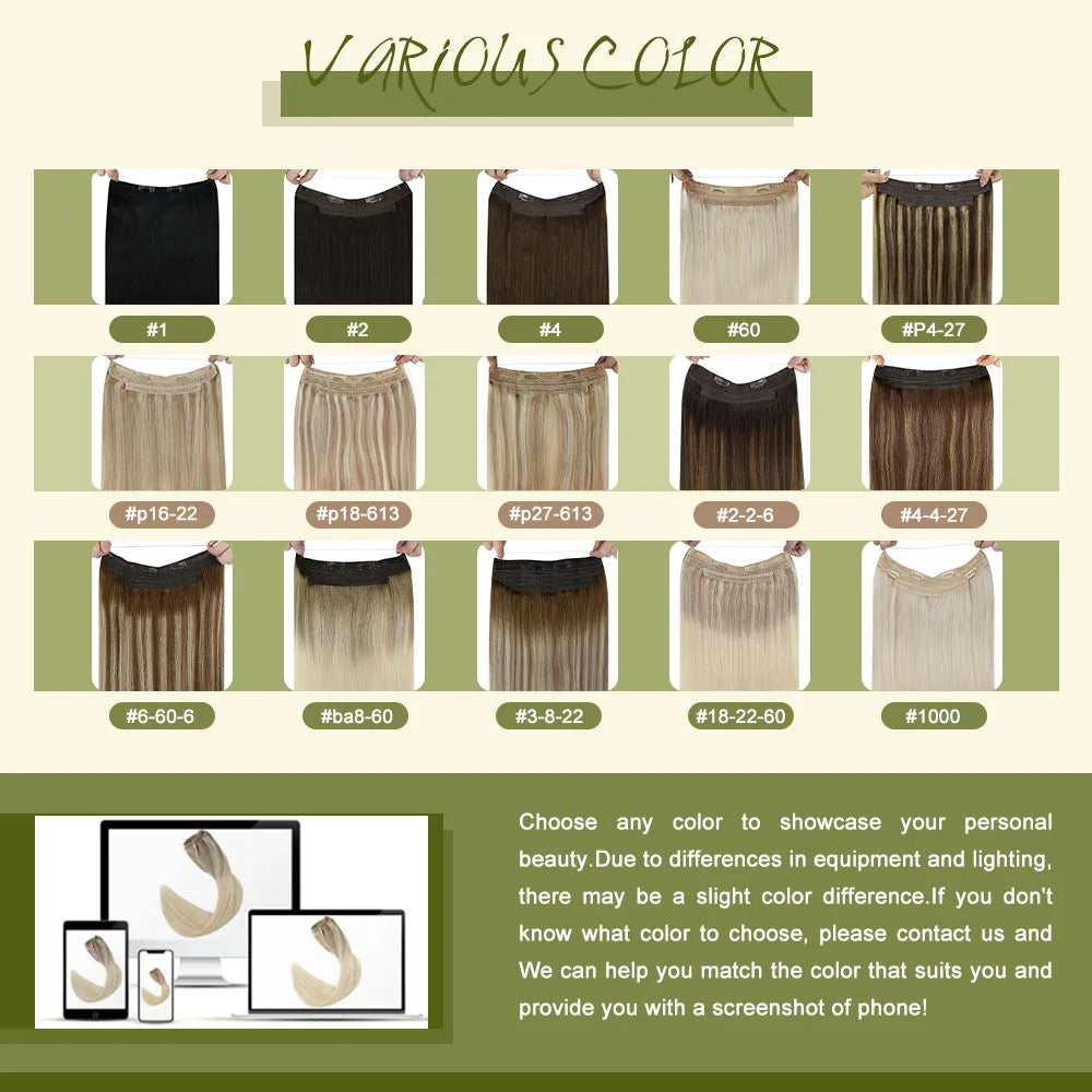 VeSunny Fish Line Human Hair Extension - Invisible Wire One-Piece Blonde Hair Weft with Clips