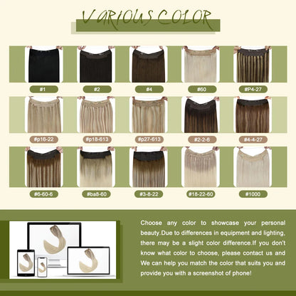 VeSunny Fish Line Human Hair Extension - Invisible Wire One-Piece Blonde Hair Weft with Clips