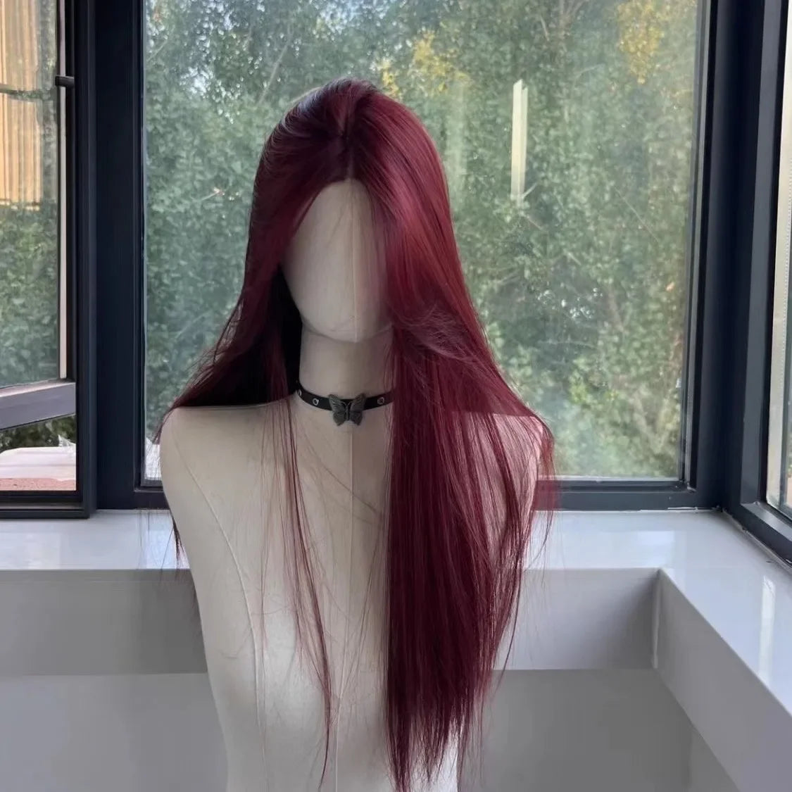 Red Long Straight Lace Front Wig for Women Heat Resistant Synthetic Cosplay & Daily Use
