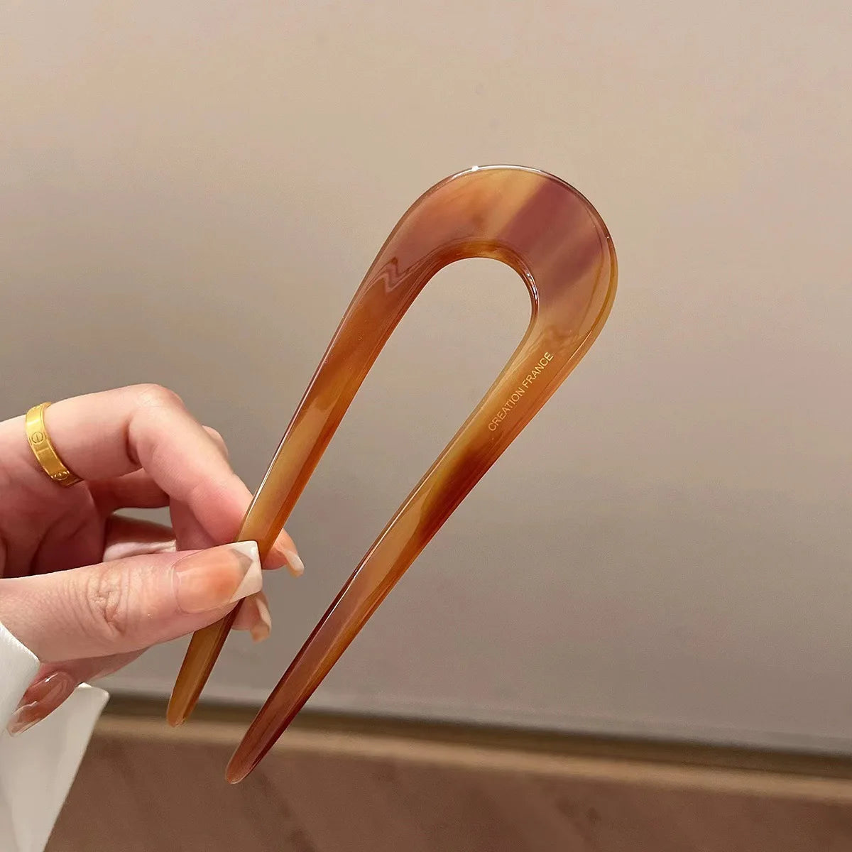 U-Shaped Hairpin with Mineral Pattern Elegant Vintage Chinese Style Women's Hair Accessory