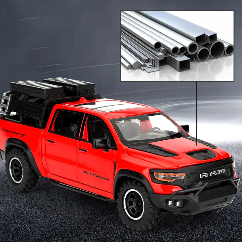 1/32 RAM 1000 TRX Mammoth Pickup Alloy Car Model with Sound and Light Pull Back Toy for Kids Collectibles Birthday Gift
