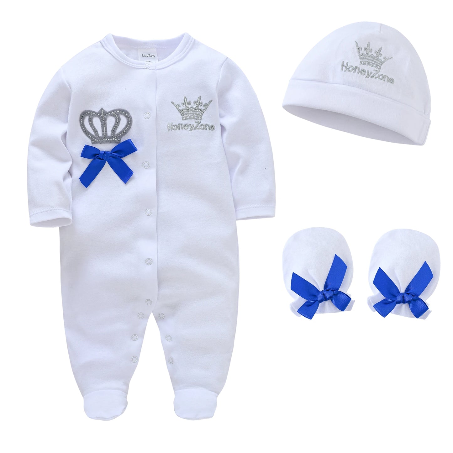 4 Pcs Baby Clothing Set, Newborn Boys Jumpsuit, Hat, Mittens & Pink Romper for 0-9 Months