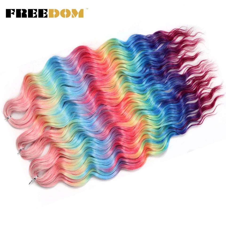 FREEDOM Synthetic Braiding Hair Extensions 24inch Loose Deep Wavy Ombre Brown Rainbow Twist