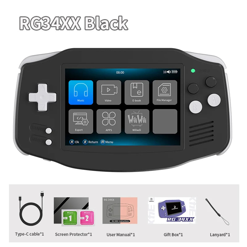 ANBERNIC RG34XX Retro Handheld Game Console - 3.4" IPS, 64-bit Linux, 3500mAh, WIFI & Bluetooth, Video Gaming Player