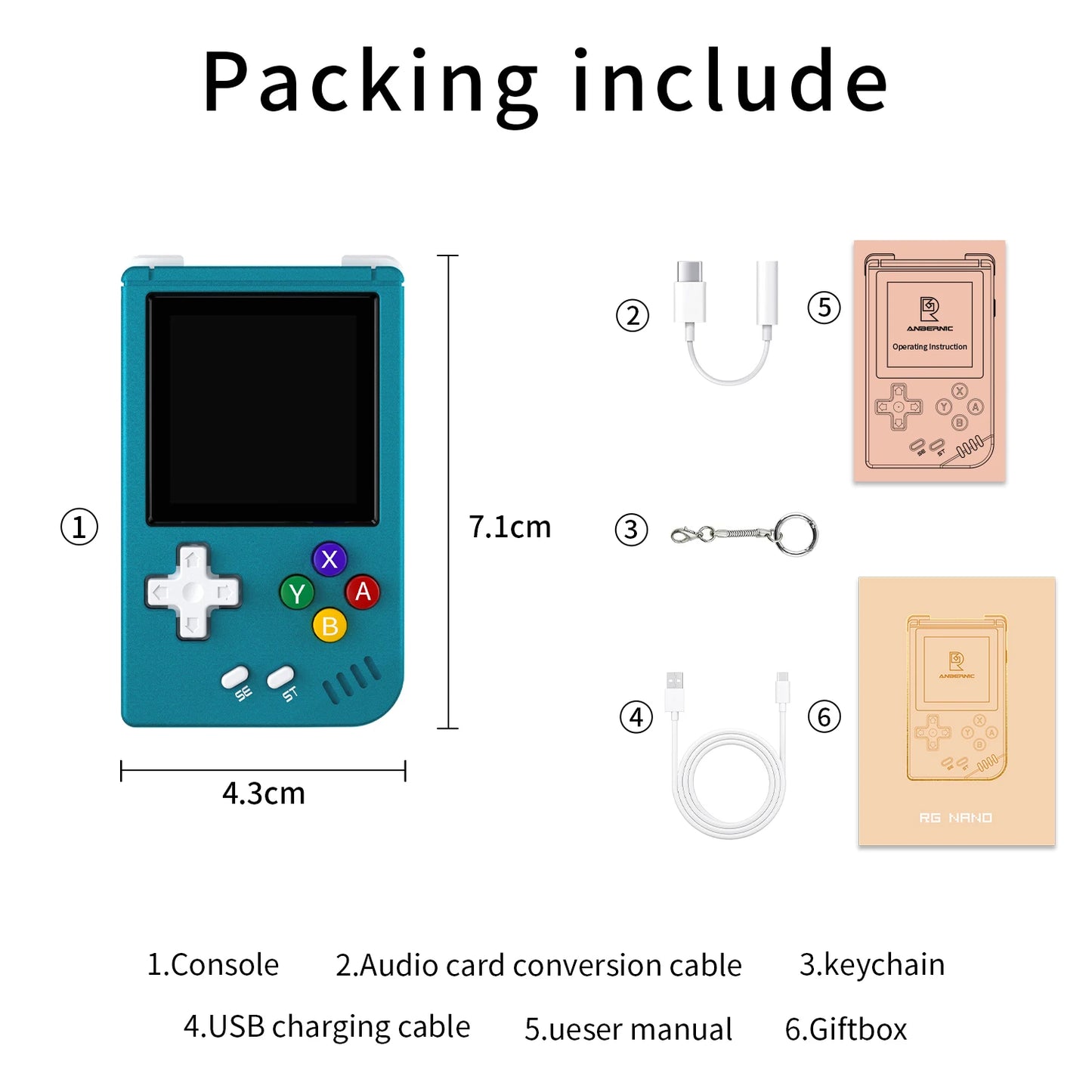 ANBERNIC RG Nano Retro Handheld Game Console - Portable Mini Console with 1.54" IPS Screen, 64GB TF, Aluminum Alloy Body