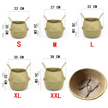 Storage Baskets - Straw Wicker Rattan Hanging Flowerpot, Seagrass Folding Laundry & Garden Plant Basket, Home Decor