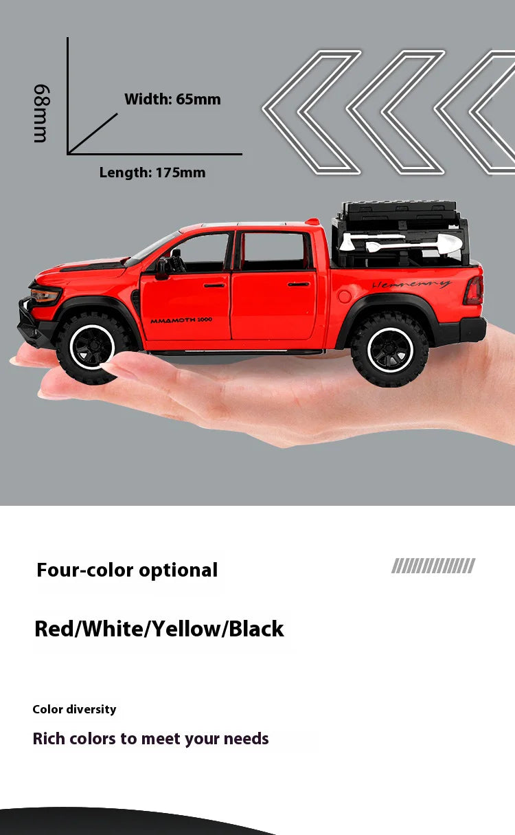 1/32 RAM 1000 TRX Mammoth Pickup Alloy Car Model with Sound and Light Pull Back Toy for Kids Collectibles Birthday Gift