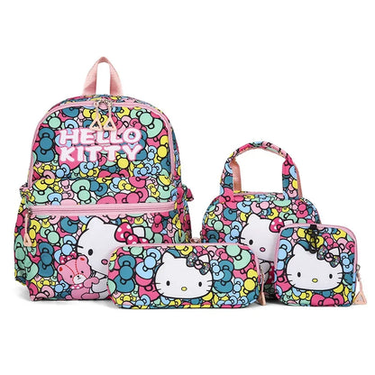 4pcs Kuromi & Hello Kitty Sanrio School Bag Set with Backpack, Pencil Case, Shoulder Bag, Wallet