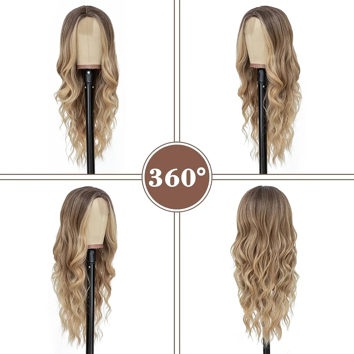 Synthetic Long Lace Ombre Blonde Wavy Wig 26 Inch for Women