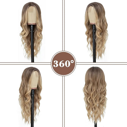 Synthetic Long Lace Ombre Blonde Wavy Wig 26 Inch for Women