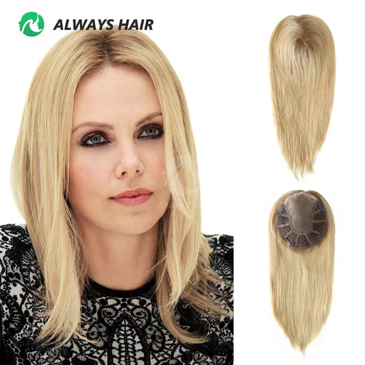 Alwayshair 14"-16" Straight Human Hair Clip-in Topper for Women 120% Density