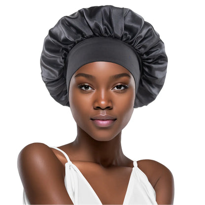 1PC Women's Satin Bonnets - Wide-Brimmed Night Sleeping & Bathing Hat with Elastic Band for Hair Care