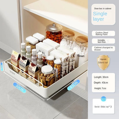 Pull Out Kitchen Storage Shelf with Slide Rails and Spice Organizer Rack