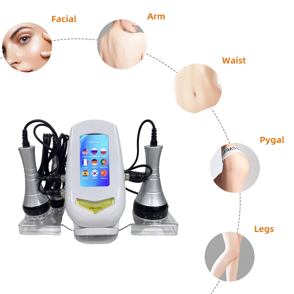 40K 3-in-1 Ultrasonic Body Shaping Instrument - Beauty Massage & Negative Pressure Slimming for Facial Care