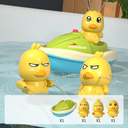 Cute Duck Bathtub Boat Toy – 3 Emotional Ducks with Automatic Water Spray for Toddlers
