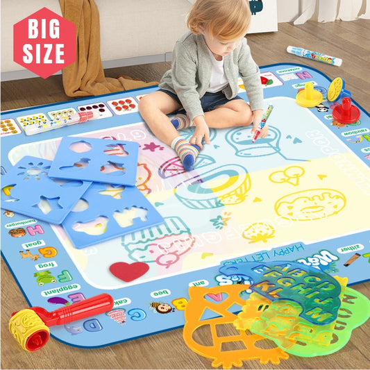 100x80CM Magic Water Drawing Mat with Reusable Pens, Montessori Doodle Painting Board for Kids