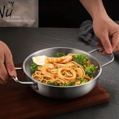 Stainless Steel Seafood Rice Pot with Handle Paella Pan Cookware