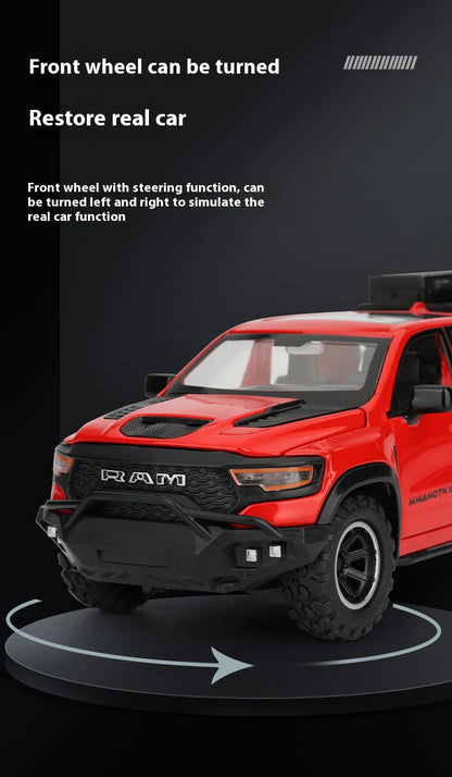 1/32 RAM 1000 TRX Mammoth Pickup Alloy Car Model with Sound and Light Pull Back Toy for Kids Collectibles Birthday Gift