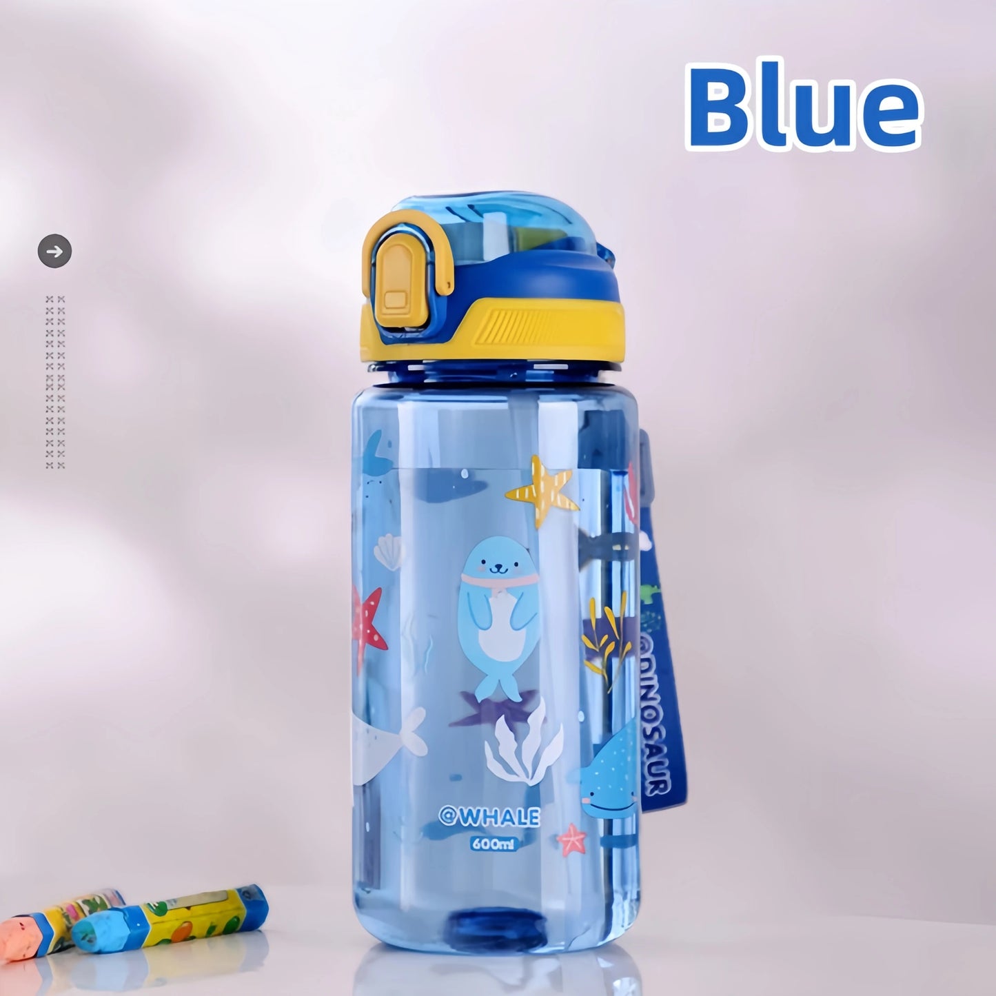 600ml Dinosaur Water Bottle for Kids, Leakproof Sippy Cup with Silicone Straw