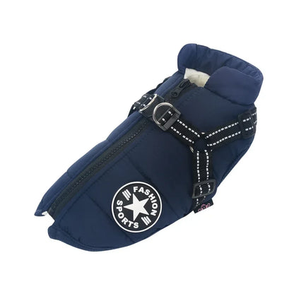 Large Pet Dog Jacket with Harness – Winter Warm Waterproof Coat for Big Dogs & Small Breeds