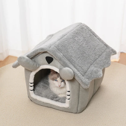 Gray Detachable Cat House – Semi-Enclosed, Washable Pet Nest for Small Pets