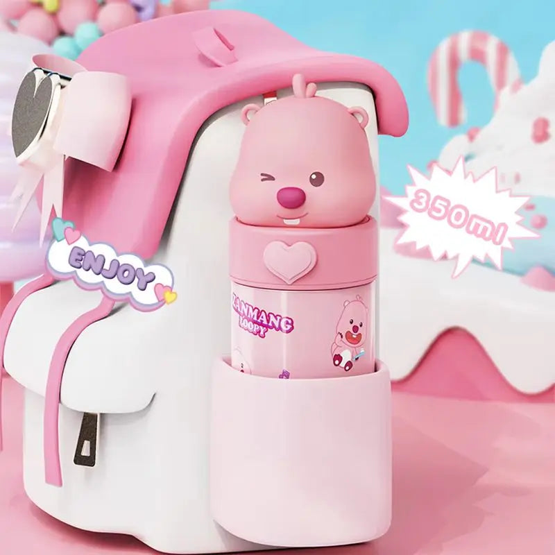 350ML Kawaii Loopy Stainless Steel Thermos – Cartoon Beaver Vacuum Flask for Kids and Girls
