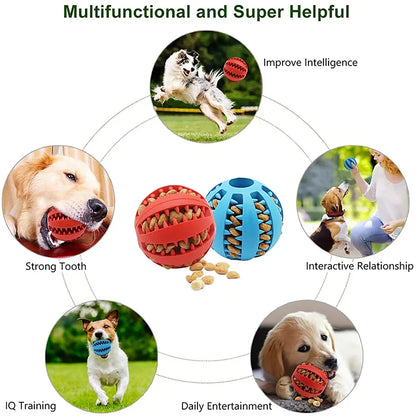 Dog Toy Ball Nontoxic Bite-Resistant Chew Ball for Dogs & Puppies Food Treat Feeder & Tooth Cleaning