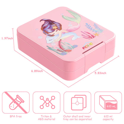 AOHEA Mermaid Bento Lunch Box for Kids, 4-Compartment Toddler Containers for School or Daycare