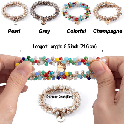 Crystal Pearls Hair Rope Handmade Elastic Beaded Ponytail Holder for Women & Girls Hair Accessories