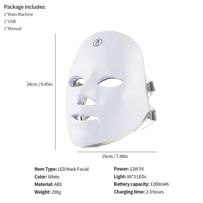 7-Color LED Photon Facial Mask - Skin Rejuvenation & Tightening for Face & Neck