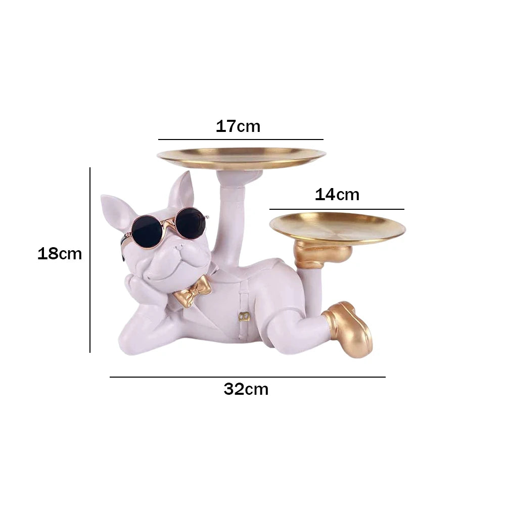 Bulldog Resin Sculpture with Tray - Cool Dog Ornament & Coin Piggy Bank for Table Decoration