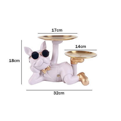 Bulldog Resin Sculpture with Tray - Cool Dog Ornament & Coin Piggy Bank for Table Decoration
