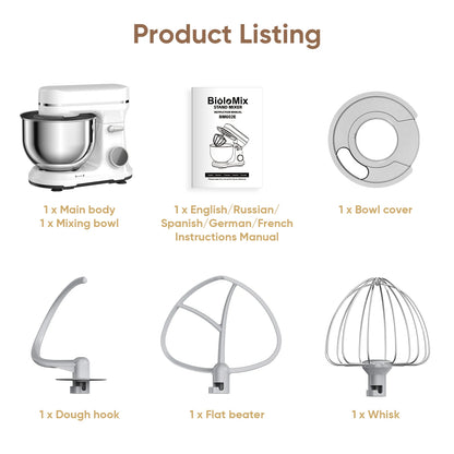 BioloMix 1200W Kitchen Stand Mixer with 11 Speeds, Dough Hook & Whisk, OLED Screen
