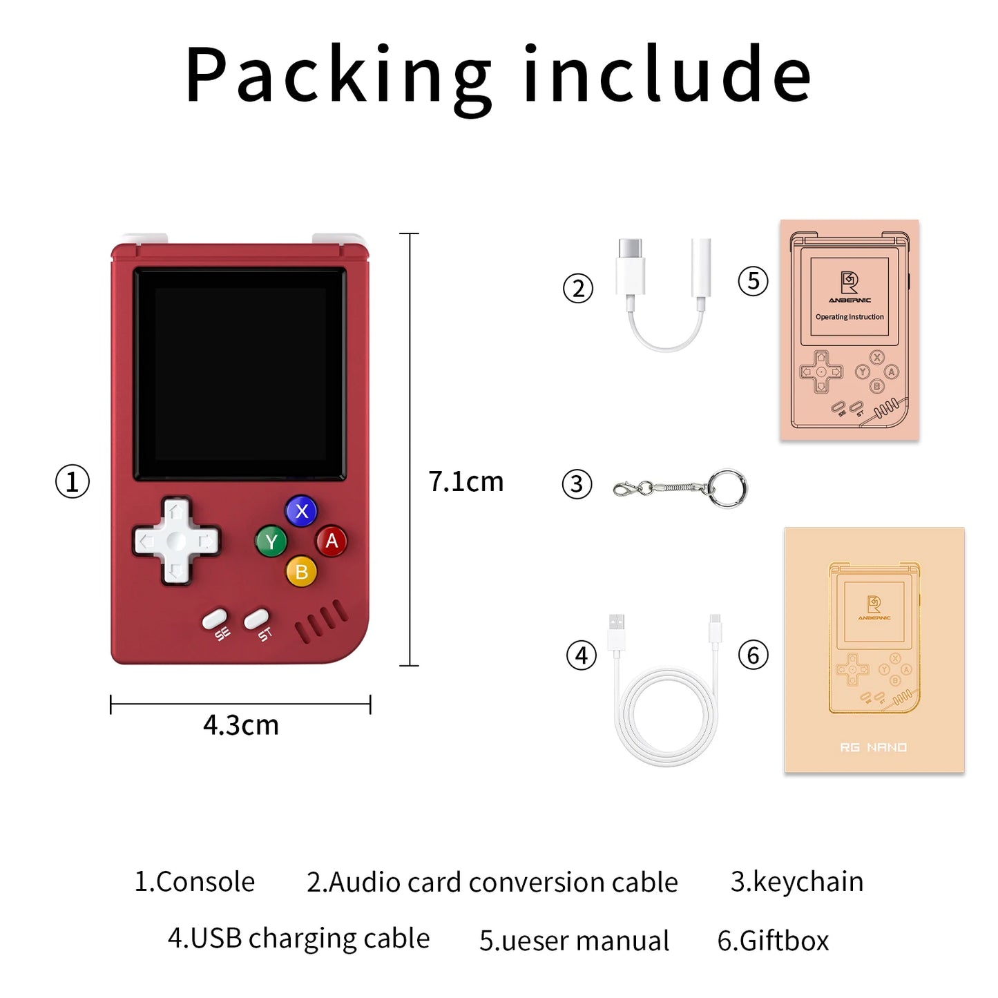ANBERNIC RG Nano Retro Handheld Game Console - Portable Mini Console with 1.54" IPS Screen, 64GB TF, Aluminum Alloy Body