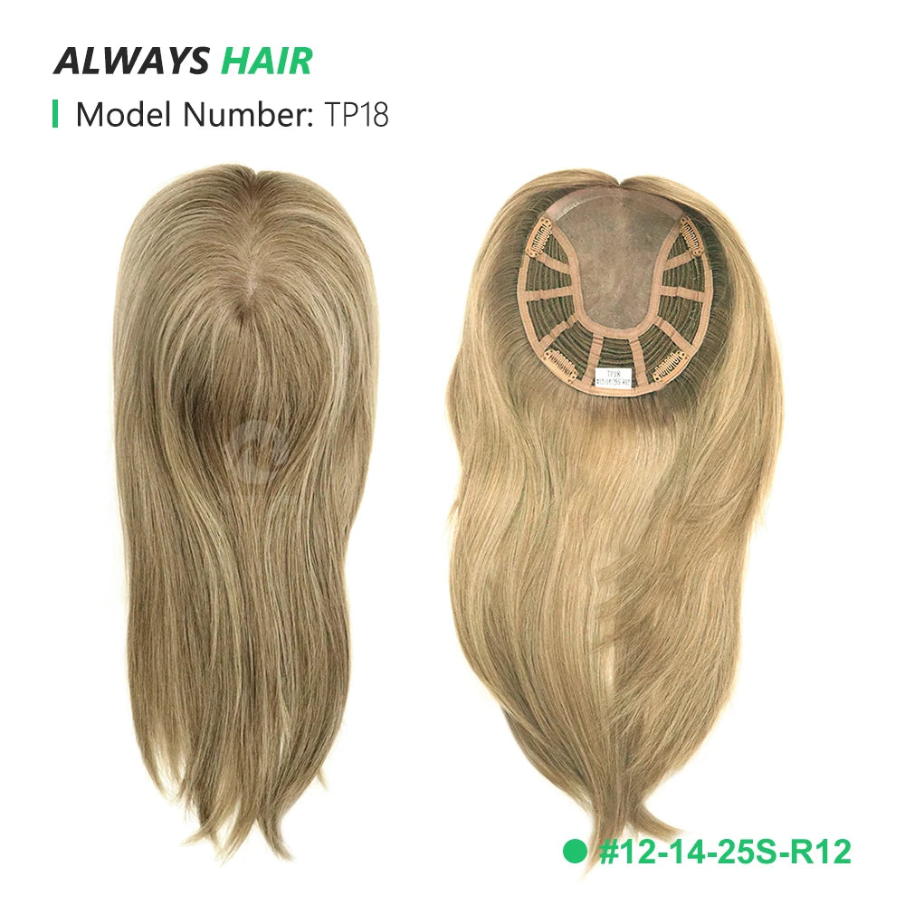 Alwayshair 14"-16" Straight Human Hair Clip-in Topper for Women 120% Density