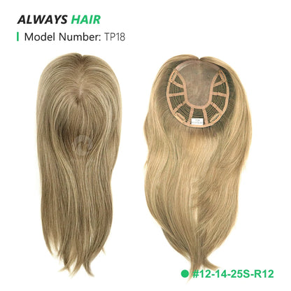 Alwayshair 14"-16" Straight Human Hair Clip-in Topper for Women 120% Density